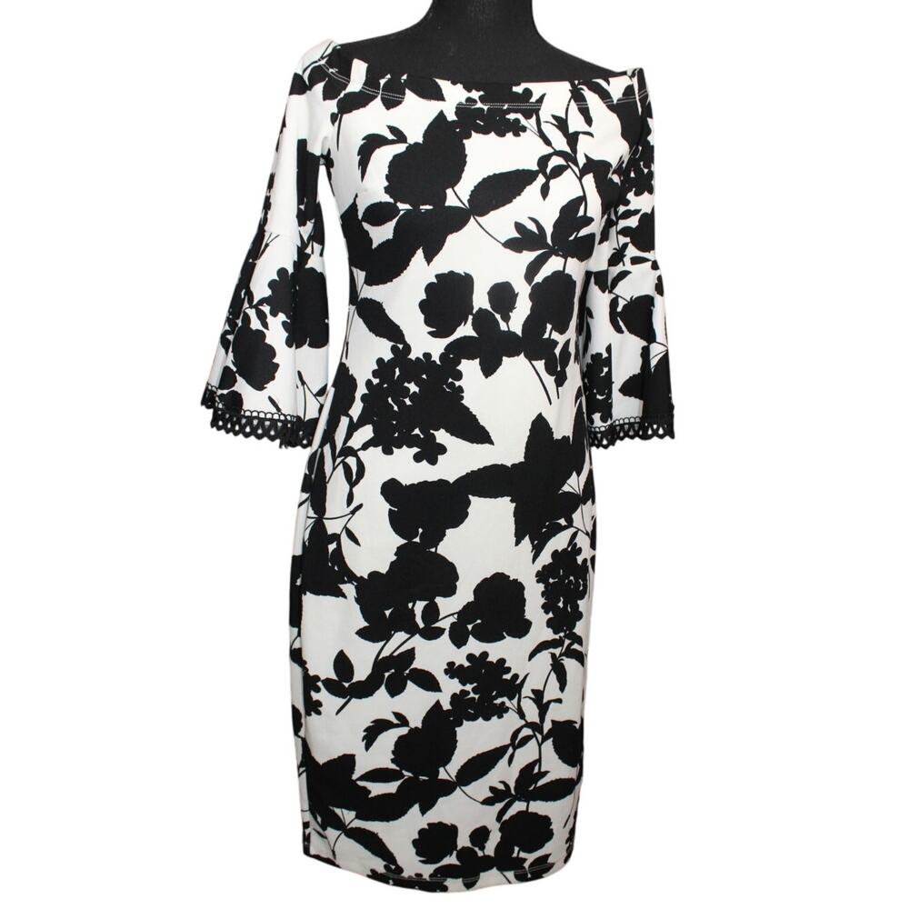 Premiere Armour 3/4 Bell Sleeve Floral Sheath‎ Dress Off the Shoulder Size 10